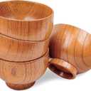 Handmade Wood Bowls,Jujube Wooden Japanese Bowl for Rice,Soup,Dip,Salad,Tea,Decoration 4 Sets(4 Bowls 4.6 IN)