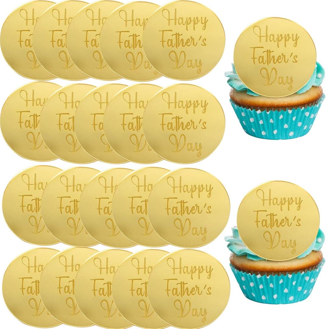 mdgfge 20 Pieces Happy Father's Day Acrylic Cupcake Toppers, Cake Disc Mirror Round Circle Engraved Disc Gold Cupcake Cake Topper for Fathers Day Birthday Family Party DIY Cake Cupcake Dessert Decor mdgfge 20 Pieces Happy Father's Day Acrylic Cupcake Toppers, Cake Disc Mirror Round Circle Engraved Disc Gold Cupcake Cake Topper for Fathers Day Birthday Family Party DIY Cake Cupcake Dessert Decor