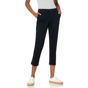 Amazon Essentials Women's Mid-Rise Slim-Fit Stretchy Cropped Tapered Leg Khaki Pants (14, Black)