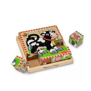 Melissa & Doug Farm Wooden Cube Puzzle With Storage Tray - 6 Puzzles in 1 (16 Blocks): Educational Fine Motor Skills, Nature Animal Theme