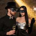 Wildarms Couple Masquerade Masks - Feather Women & Venetian Men Masks for Halloween Party, Mardi Gras Cosplay