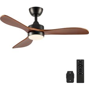 VONLUCE Ceiling Fans with Lights, 42 Inch Ceiling Fan and Remote, 6-Speeds Noiseless Reversible DC Motor, 3CCT, Wood Ceiling Fan for Outdoor Indoor Farmhouse Patios, Black