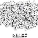 Amaney 250pcs Vowel Letter Beads A E I O U 66mm White Cube Acrylic Letter Beads for Jewelry Making Bracelets Necklaces Each 50 Pieces