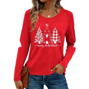 Merry Christmas Shirts for Women: Christmas Tree Long Sleeve Xmas Blouse Tops (Large, Red1)