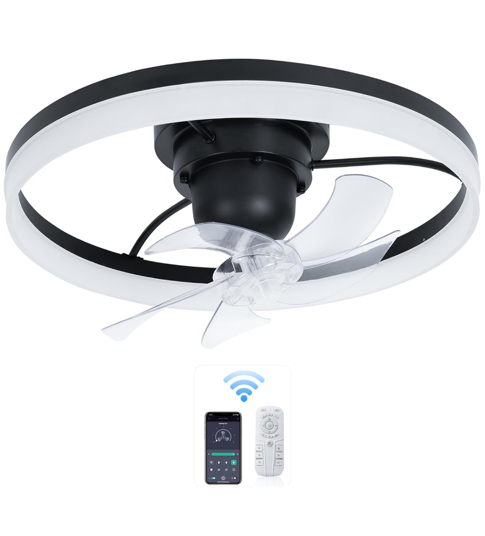 DSGSANO 20" Black Ceiling Fan with Light and Remote - Smart 360° Rotating Ceiling Fan, Adjustable 3000-6500K Color Temperature, 6 Speed Settings