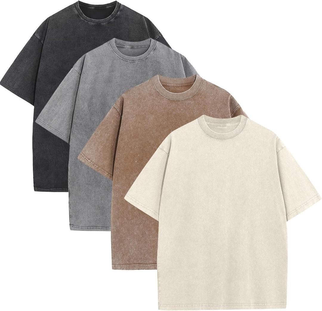 KEEPSHOWING Mens Oversized T Shirts Acid Wash Loose Fit Vintage Washed Tee Shirt Short Sleeve Streetwear Casual T-Shirts, Large