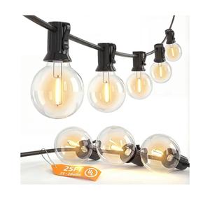 SUNSGNE G40 LED Globe Outdoor String Lights Waterproof Shatterproof, 25FT Outdoor Globe Lights with 25 LED Plastic Clear Light for Café Bistro Porch Pergola Tents Balcony Decor, Black Wire