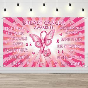 2 x Breast Cancer Awareness Backdrop Pink Power Banner Hope Faith Strength Courage Survivor Signs Women Health Walk Charity Party Supplies 6x3.6ft