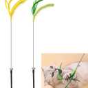 IUHKBH Cat Wands, 2 PCS Steel Wire Feather Wands Long Pole Cat Teaser Wand with Bell Interactive Kitten Toys