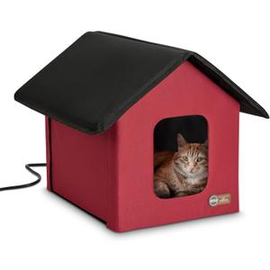 K&H Heated Cat House, Outdoor Kitty Shelter, Safety Listed, 20W, Red/Black