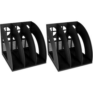 SAYEEC 2Pcs Magazine Holder Plastic File Sorter Binder Holder for Desk Folder Organizer Stand Book Shelf Dividers Vertical Filling Storage Rack Desktop Bookshelf Display Box for Office School (Black)