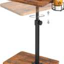 Giikin TV Tray Table, 360 Swivel Height Adjustable TV Trays for Eating on Couch,Sofa Armrest Side Table for Small Spaces Sofa Bed Dinner, Rustic Brown (11.8" D x 15.8" W x 31" H)