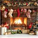 Christmas Fireplace Backdrop Banner 8x6ft Hanging Stockings Holiday Party Banner Red White Christmas Decoration Background for Winter Home Indoor Outdoor Scene