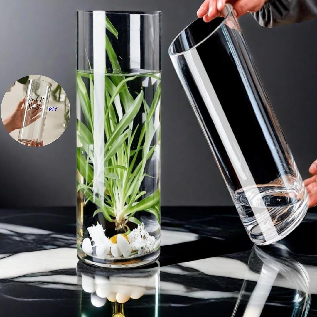 Acrylic Cylinder Plastic Vase for Centerpiece, Unbreakable Hurricane Tall Large Plastic Vases for Proposals Wedding, Hydroponic Decor Base Set of 2 with DIY Stickers (D 4" + D 4.8" X H 15.8" Clear)