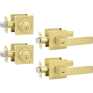 goldenwarm Exterior Door Lock Set Front Door Lock Set, Heavy Duty Gold Front Door Handle and Deadbolt Set (2 Pack)