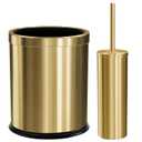 Maxdot 2 Pcs 2.6 Gallon/10 L Gold Bathroom Trash Can with Flip Lid and Toilet Brush Set, Stainless Steel Garbage Trash Can with Toilet Bowl Cleaner for Home Office Hotel Bathroom Bedroom Kitchen