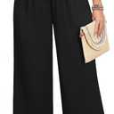 Lastshe Plus Size Wide Leg Pants for Women Elastic High Waisted Drawstring Loose Lounge Long Palazzo Trousers with Pockets (2X, 01 Black)