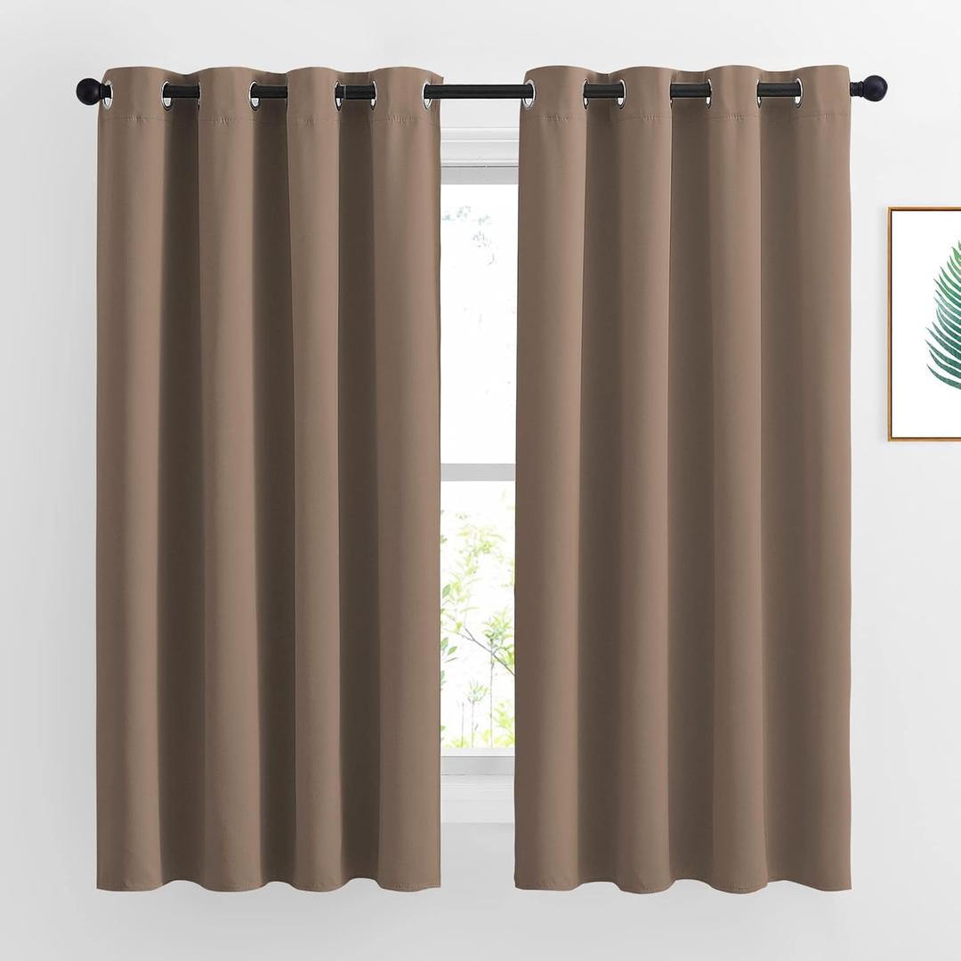 NICETOWN Bedroom Blackout Curtains and Drapes - Window Treatment Thermal Insulated Solid Grommet Blackout Draperies for Bedroom (Set of 2 Panels, 52 by 63 Inch, Cappuccino)