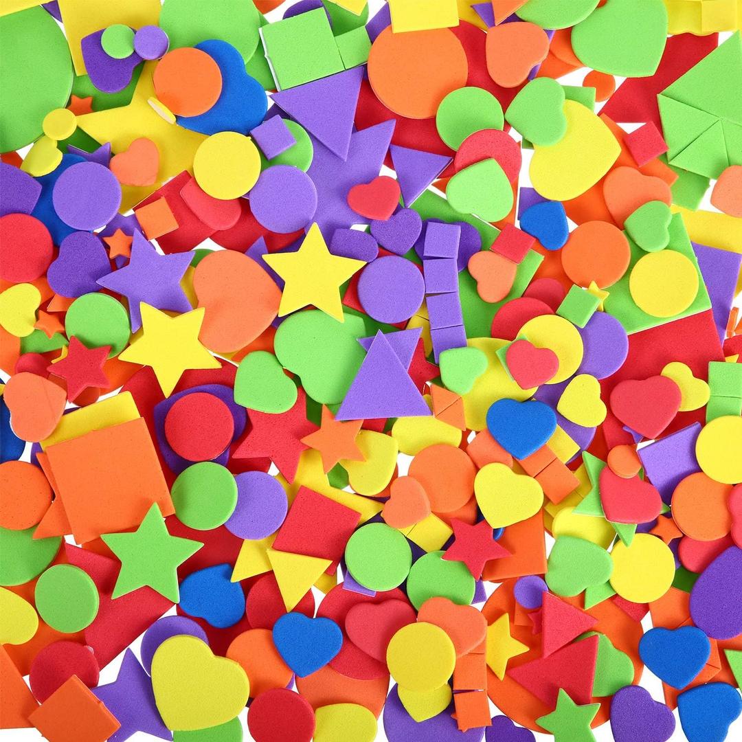 1500 Pieces Self Adhesive Foam Stickers Mini Geometry Shapes EVA Foam Stickers for DIY Art, Circle, Square, Triangle, Heart, Pentagram