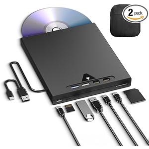 External Blu Ray Drive for Laptop, 7 in 1 Support 100G Disc Read/Write Bluray Drives, Portable External Bluray/DVD Drive for PC with USB 3.0 TypeC, 3D Blu Ray Burner with Bag for Windows MacOS Linux