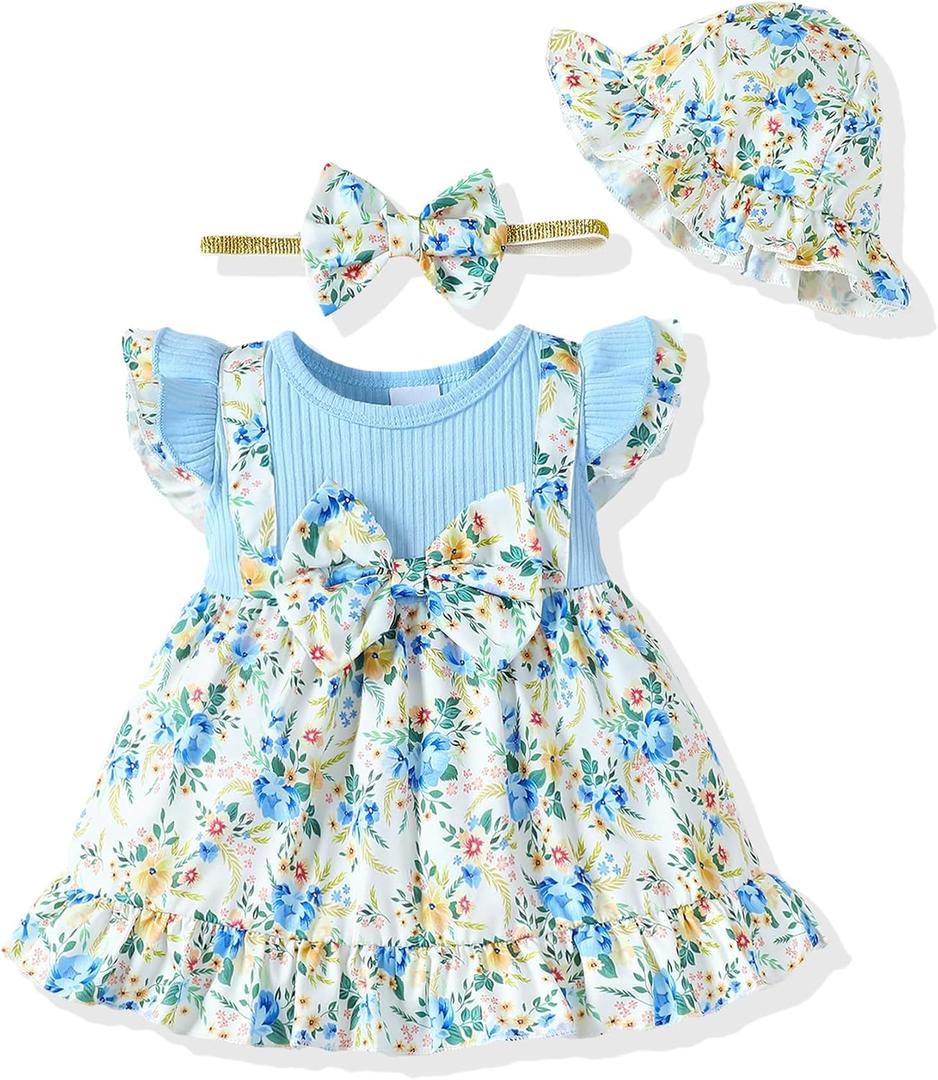SUNNY PIGGY Baby Girl Clothes Newborn Infant Flower Girl Dresses Summer Outfit 0 3 6 9 12 18 24 Months Overall Skirt Set, Size: 0-3 Months