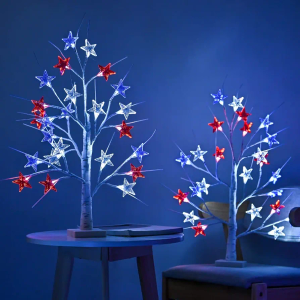 4th of July Decorations, Birch Table lamp Flag Star Tree Lights, 24”Independence Day Table lamp for Home, Bedroom Room Office Decoration, 2 Pack, 24 inch