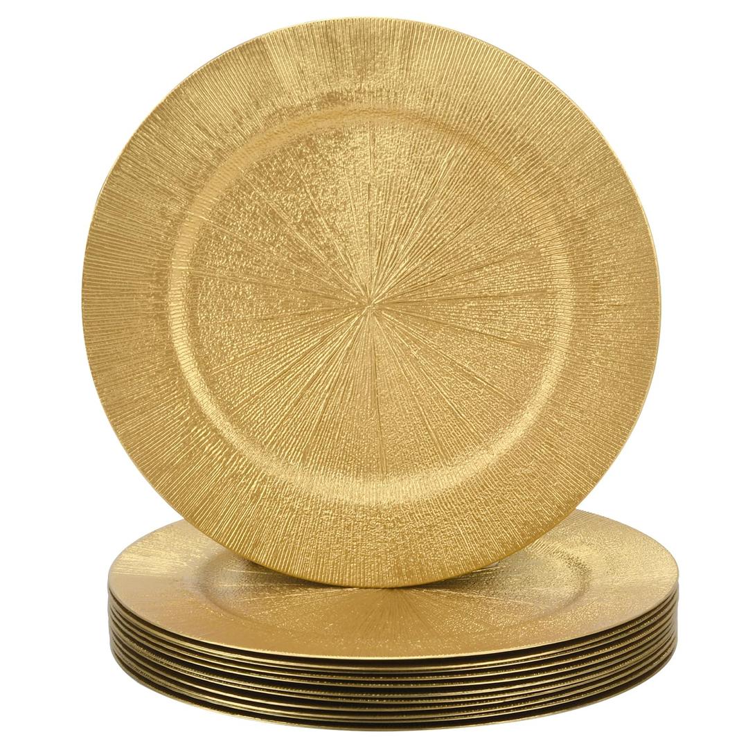 LYHLYA 13 Inch Gold Charger Plates, Round Reef Pattern, Plastic, Set of 12, for Dinner Plates, Wedding Decor, Table Setting (Round)
