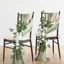 Ling's moment 8 Wedding Chair Decorations Aisle Pew Church Artificial Flowers Greenery Swag White Sage Green Bench Ceremony Reception Floral Faux Backdrop Rose Arrangements Party Outdoor Decorations