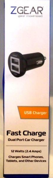 ZGear gear maximized USB charger Dual Port Car Charger 12 watts (2.4 Amps)