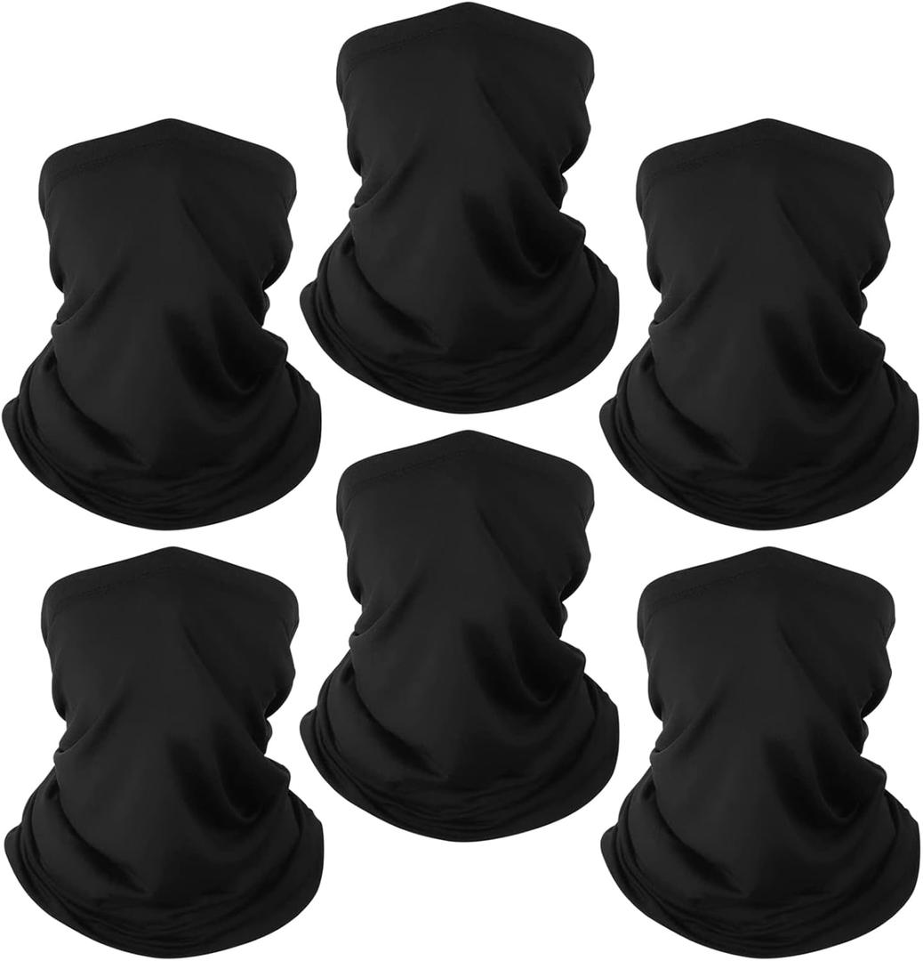 Neck Gaiter Bandana Face Mask: Cooling Gator Mask Breathable Face Cover Ski Neck Scarf Protection from Dust Sun for Men Women (One Size, 6 Black)