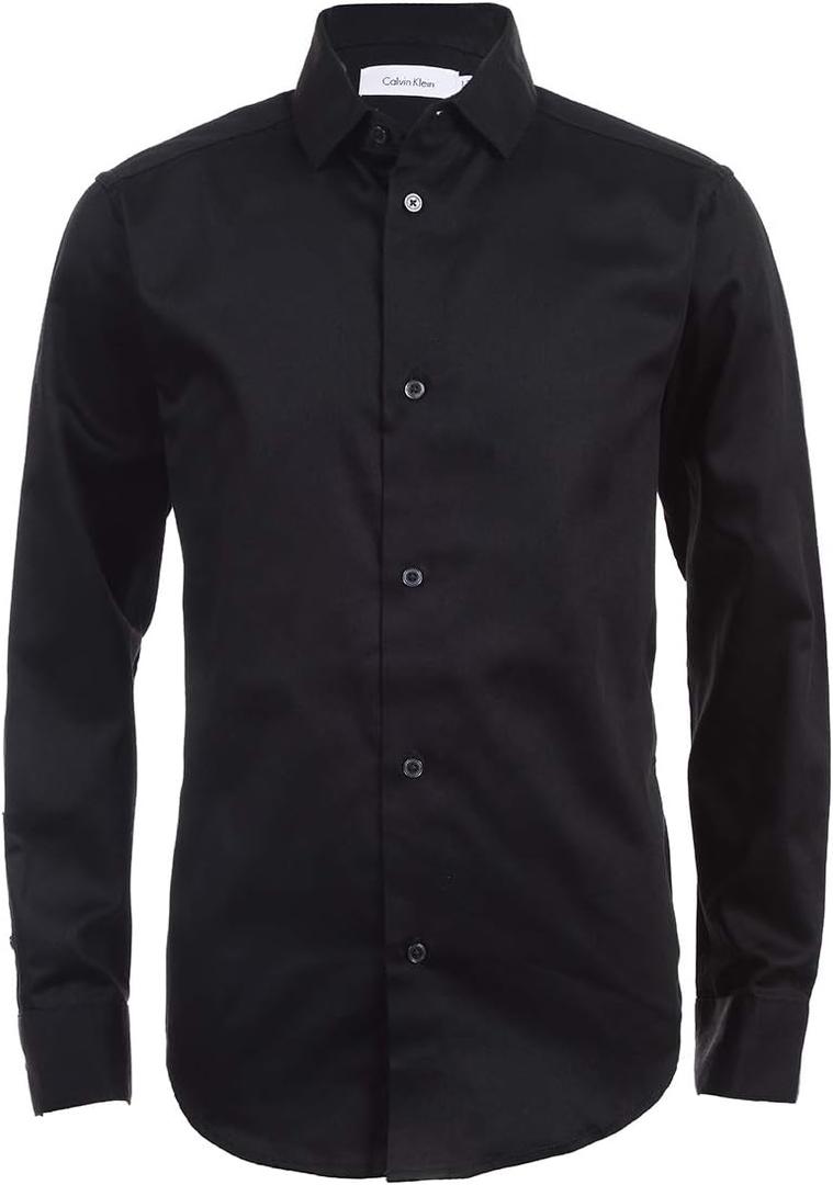Calvin Klein Boys' Long Sleeve Sateen Dress Shirt, Style with Buttoned Cuffs & Shirttail Hem 16
