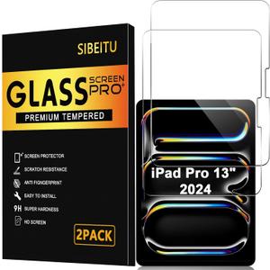 SIBEITU 2 Pack Screen Protector for iPad Pro 13 Inch 2025/2024 M5 M4 (8th/7th Generation), 13 Inch 9H Hardness Tempered Glass Film, Scratch Resistant, Case Friendly, Apple Pencil Support, HD Clarity