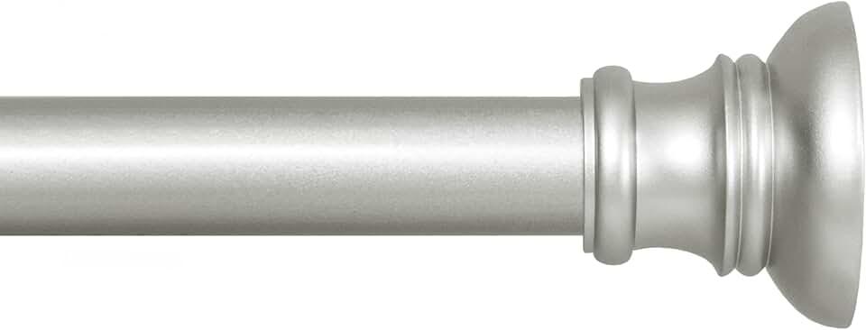 Kenney Nicholas Twist & Fit No Tools Tension Curtain Rod, 28 to 48 Inch Brushed Nickel Silver Extendable Rod, Easy Install
