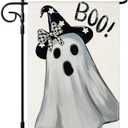 Pack of 2 Artscope Halloween Ghost Garden Flag 12x18 Inch Double Sided, Thanksgiving Seasonal Outdoor Fall Flag for Yard Farmhouse Holiday Decoration