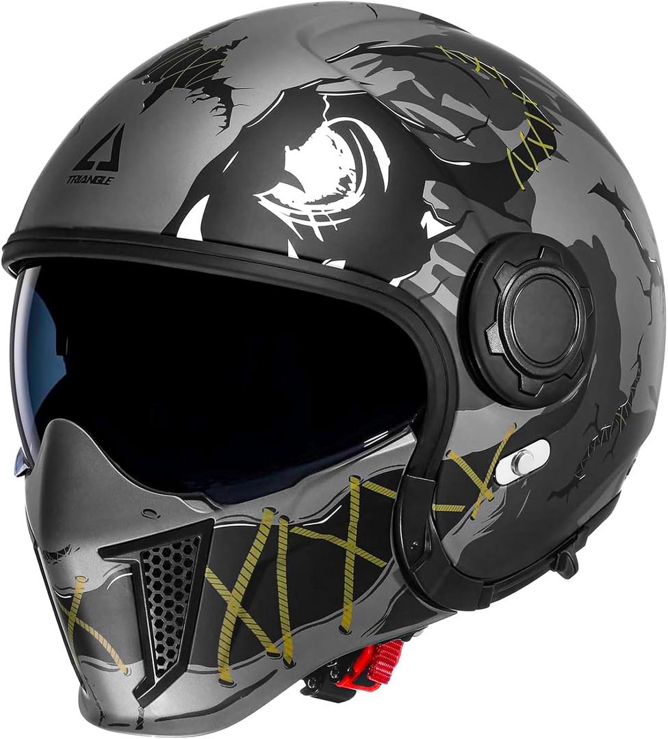 TRIANGLE Full Face Motorcycle Helmets,Off-Road Motocross Helmet for Men & Women,Dual Visor with Internal Tinted Sunshield,Open Face 3/4 Adult Racing Helmet DOT Approved (L)