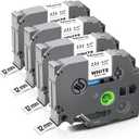 Unismar Tze 12mm 0.47 Laminated White Tape Compatible for Brother Tze-231 Label Maker Tape Work with Ptouch PT-D220 PTD210 PTH110 PTH100 PTD600 PTD200, Black on White 1/2'' x 26.2', 4 Pack