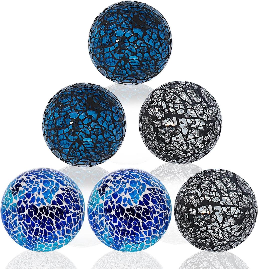 Kesywale 2.4 Inch Small Decorative Orbs Set of 6 Glass Mosaic Sphere Balls Centerpiece Glass Globe for Bowls, Vases and Dining Table Centerpieces Decor (A)
