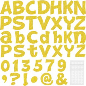 Colarr 216 Pcs Glitter Bulletin Board Letters for Classroom Numbers Alphabet 4 Inch Poster Board Letters with Adhesive Dots Punctuation Symbols Cutout Bulletin Display School Decor(Gold)