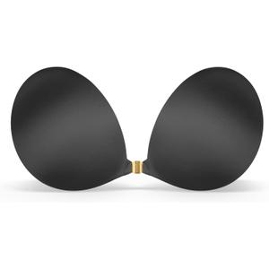 Niidor Adhesive Bra Strapless Sticky Invisible Push up Silicone Bra for Backless Dress with Reusable Nipple Covers (Magnetic Clasp Style- Glossy Black)