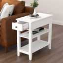 ChooChoo Side Table Living Room, Narrow End Table with Drawer and Shelf, 3-Tier Sofa End Table for Small Space, White, 11.22 in x 23.62 in x 24.02 in