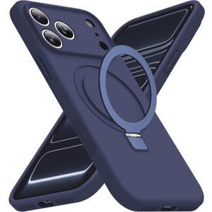 Compatible with iPhone 17 Pro Case with Magnetic Invisible Stand Compatible with Mag-Safe Military Drop Tested Shockproof Silicone iPhone 17 Pro Phone Cases for Women Men 6.3"Dark Blue