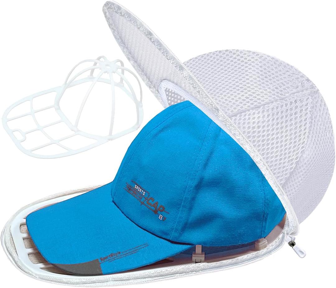 Hat Washer Cage Hat Cleaner, Hat Washer for Baseball Caps for Washing Machine or Dishwasher, Cap Washer for baseball caps with Mesh Bags, Hat Cleaner/Cleaning Protector Cage (White - 1 Pack)