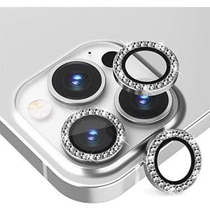 Suoman 3-Pack for iPhone 13 Pro Max/iPhone 13 Pro Camera Lens Protector, 9H Hardness Tempered Glass Film, [Flash Diamonds] [Does not Affect Night Shots] Individual Metal Protective Cover - Silver