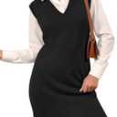Wenrine Womens Sleeveless Sweater Vest Dress Casual Chunky Knit V Neck Loose Slit Fall Tank Midi Dresses