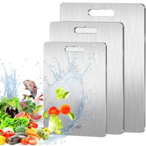 suyife Titanium Cutting Board, 304 Stainless Steel Cutting Board, 2024 Upgrade Double Sided Food-Grade Titanium Board, 1.5MM Thick Titanium Cutting Board for Home Kitchen Cooking (L-15.5 * 11 in)