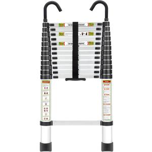 RIKADE Telescopic Ladder, 16.5FT Aluminum Telescoping Ladder with Stable Hook and Non-Slip Feet, Portable Extension Ladder for Household and Outdoor Working, Max Load 330lbs, Aluminum