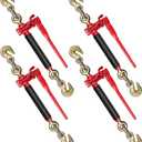 4 Pack 5/16" - 3/8" Heavy Duty Folding Handle Ratchet Chain Binder Load Binder with Grab Hooks 7,100 lbs WLL | Chain Binders for Flatbed Truck Trailer Tie Down