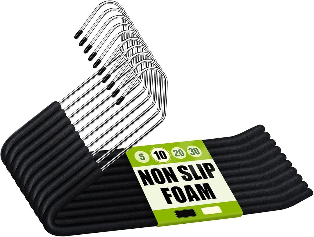 Spring Fever Open Ended Non Slip Sponge Padded Pants Hangers - Chrome Plating Foam Heavy Duty Space Saving Black 10