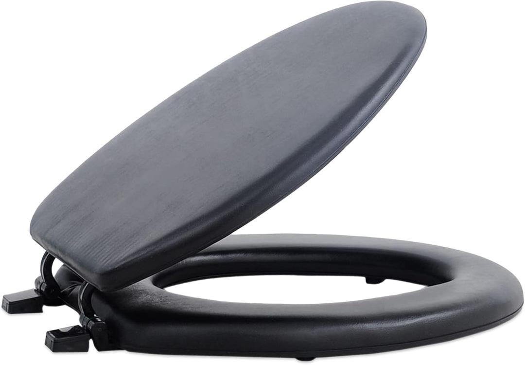 Soft Elongated Vinyl Toilet Seat, Black - 19 Inch Soft Vinyl Cover with Comfort Foam Cushioning - Fits All Elongated Size Fixtures - Easy to Install Fantasia by Achim Home Decor