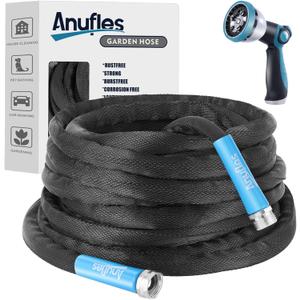Aunfles 50FT Garden Hose - Flexible Water Hose with 10 Spray Nozzle, Lightweight Design, Easy Storage, Leak-Proof, Compact, Portable, Car Wash for Yard (Black)